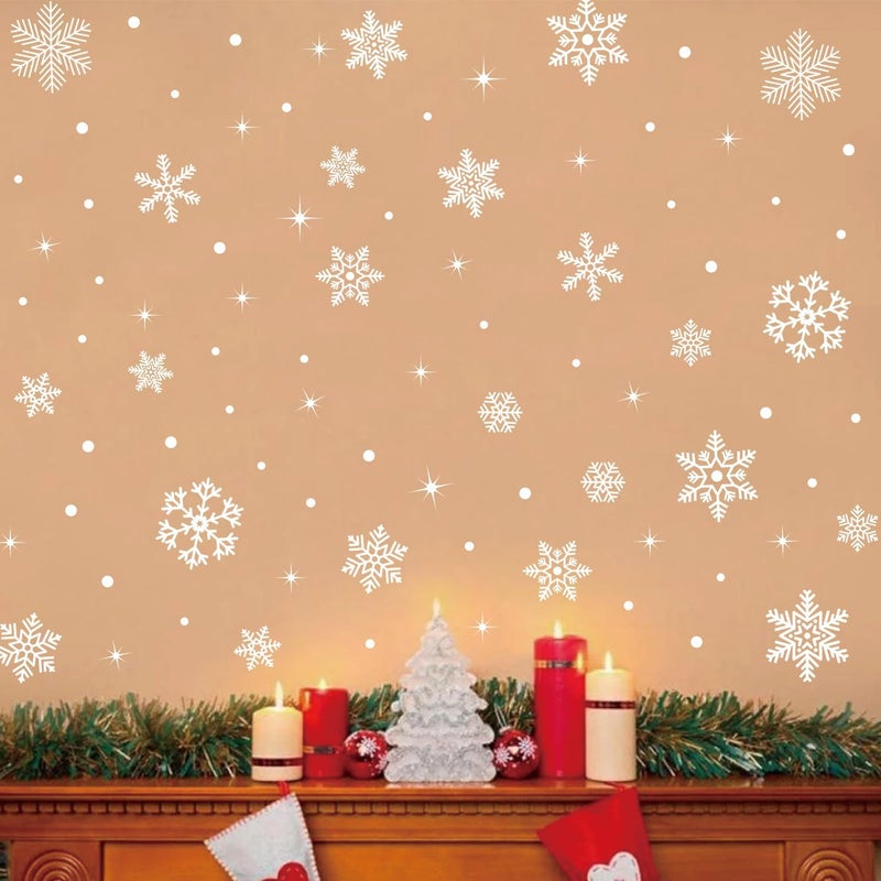 Kasubeso 92Pcs Snowflake Window Clings Decals, Peel and Stick Glitter Christmas Wall Stickers, Removable Winter Xmas Wall Docer for Holiday Party Bedroom Living Room Offices Home Decoration - Image 4